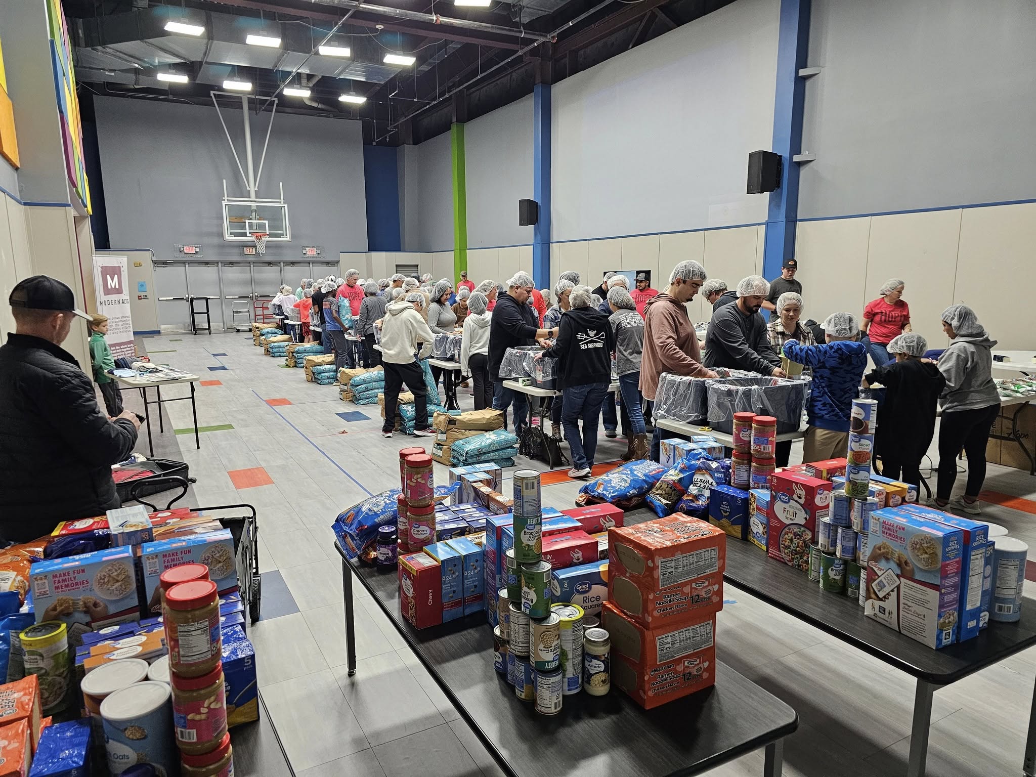 Volunteers packing meals